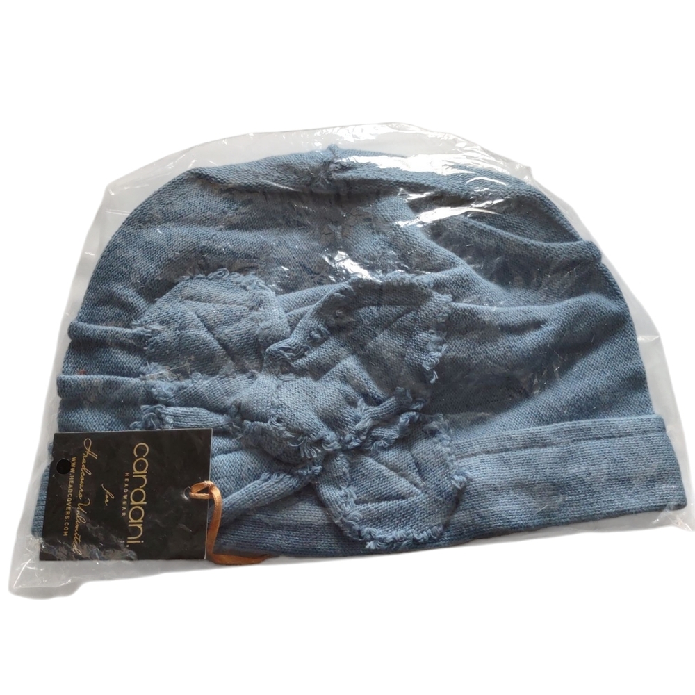 Cardani Headwear Blue Floral Knit Cotton Cap